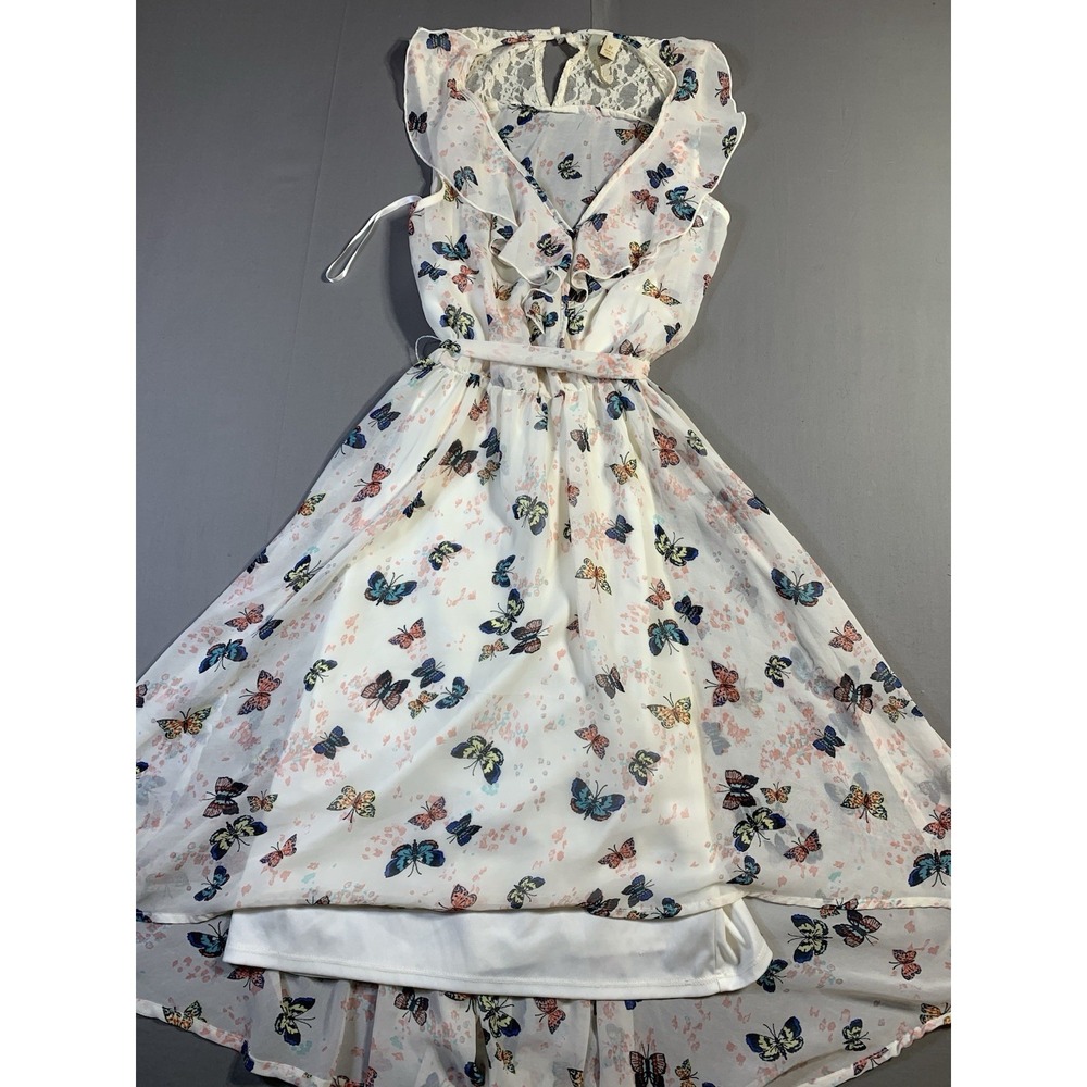 Disney Cinderella Hi Lo Semi Sheer Butterflies Dress Ruffled Keyhole Back Size M